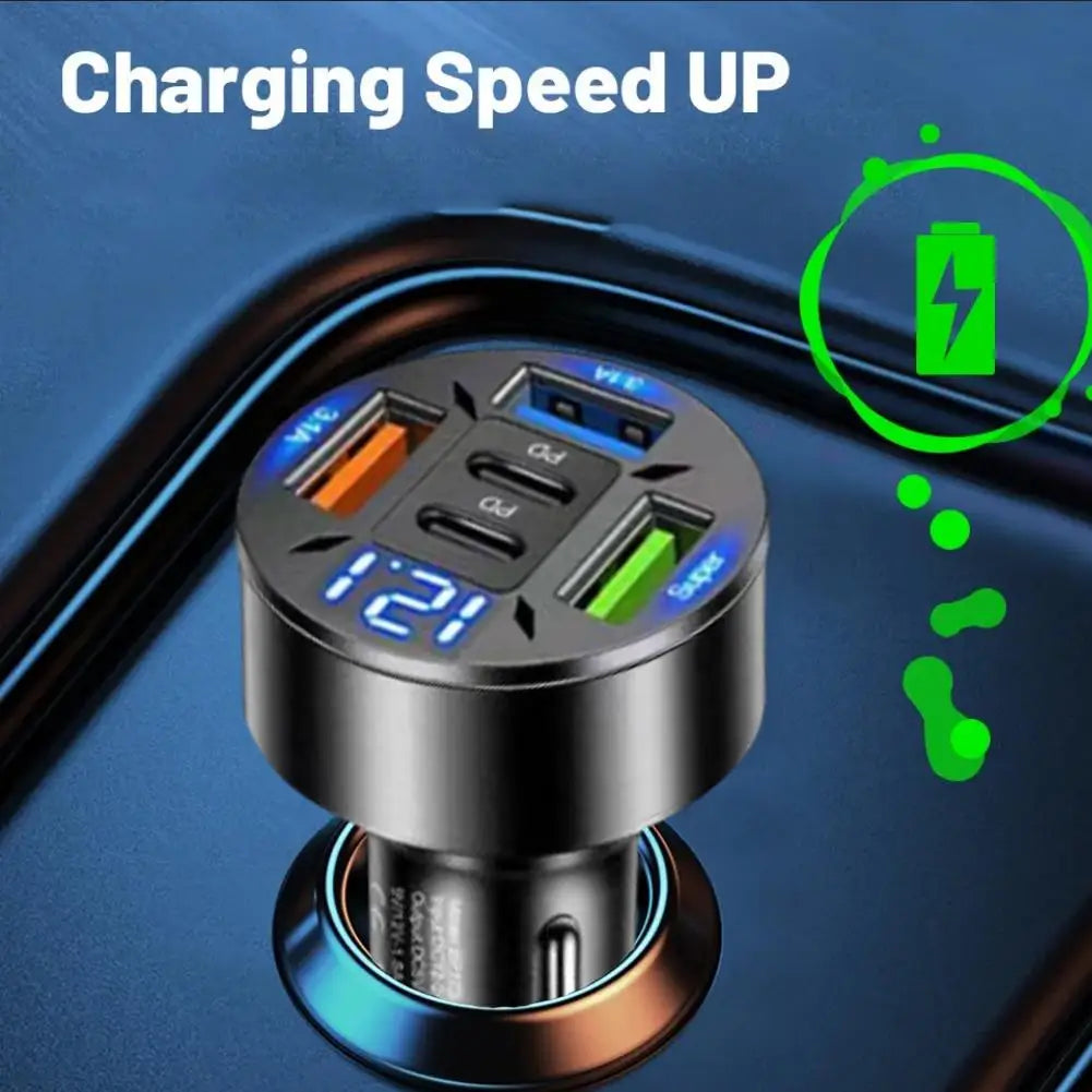 BODIQO 250W Fast Car Charger -5 Post USB & USB-C