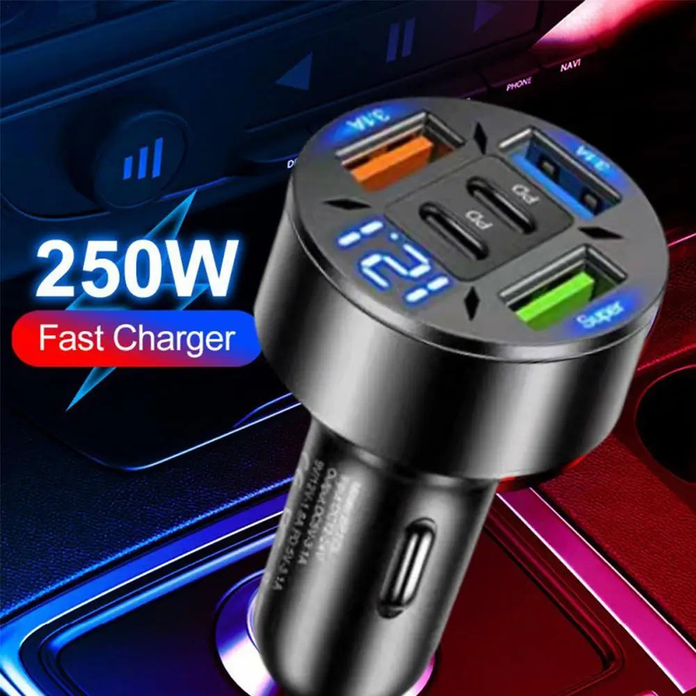 BODIQO 250W Fast Car Charger -5 Post USB & USB-C