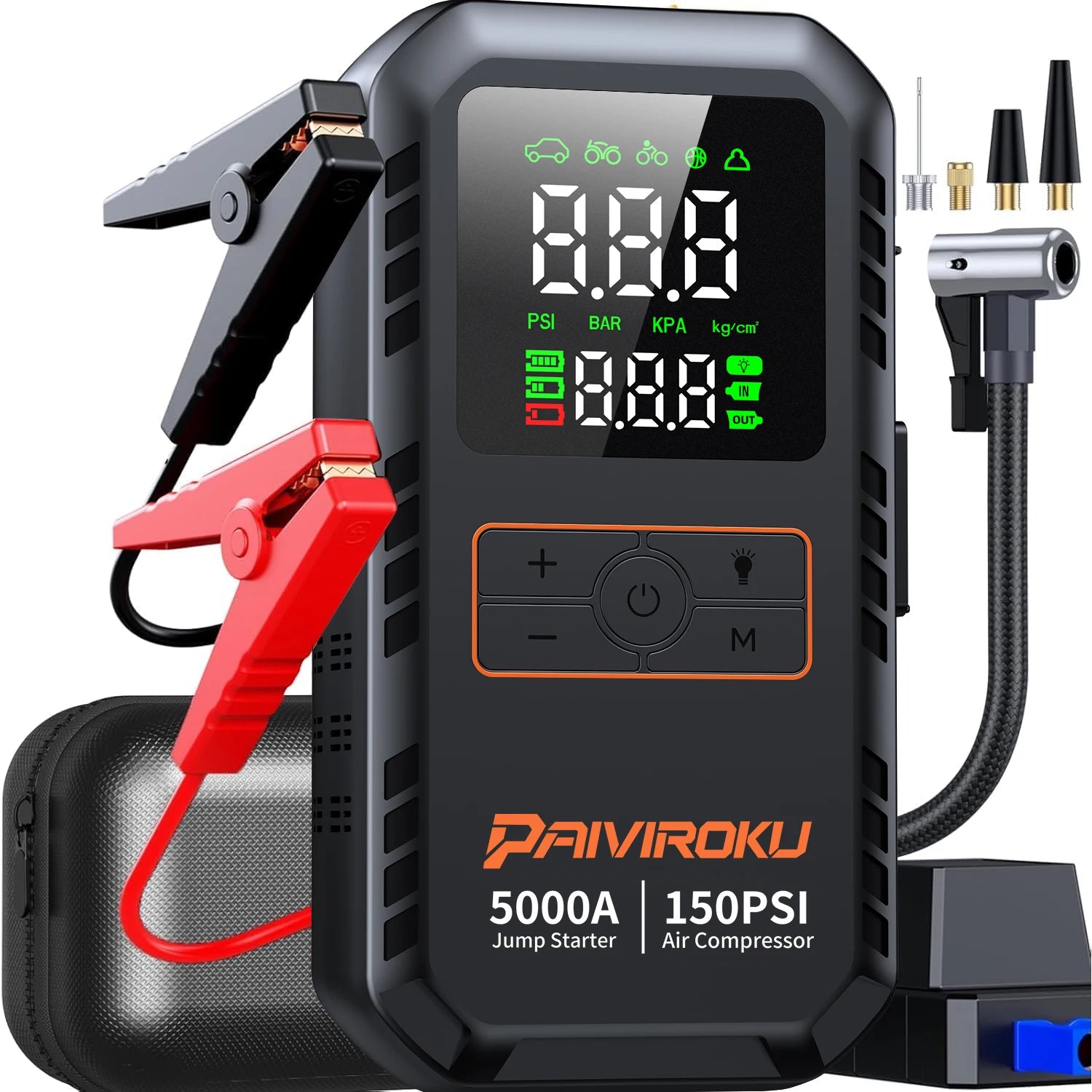 4-in-1 Portable Car Jump Starter & Air Compressor - 5000A Peak Power